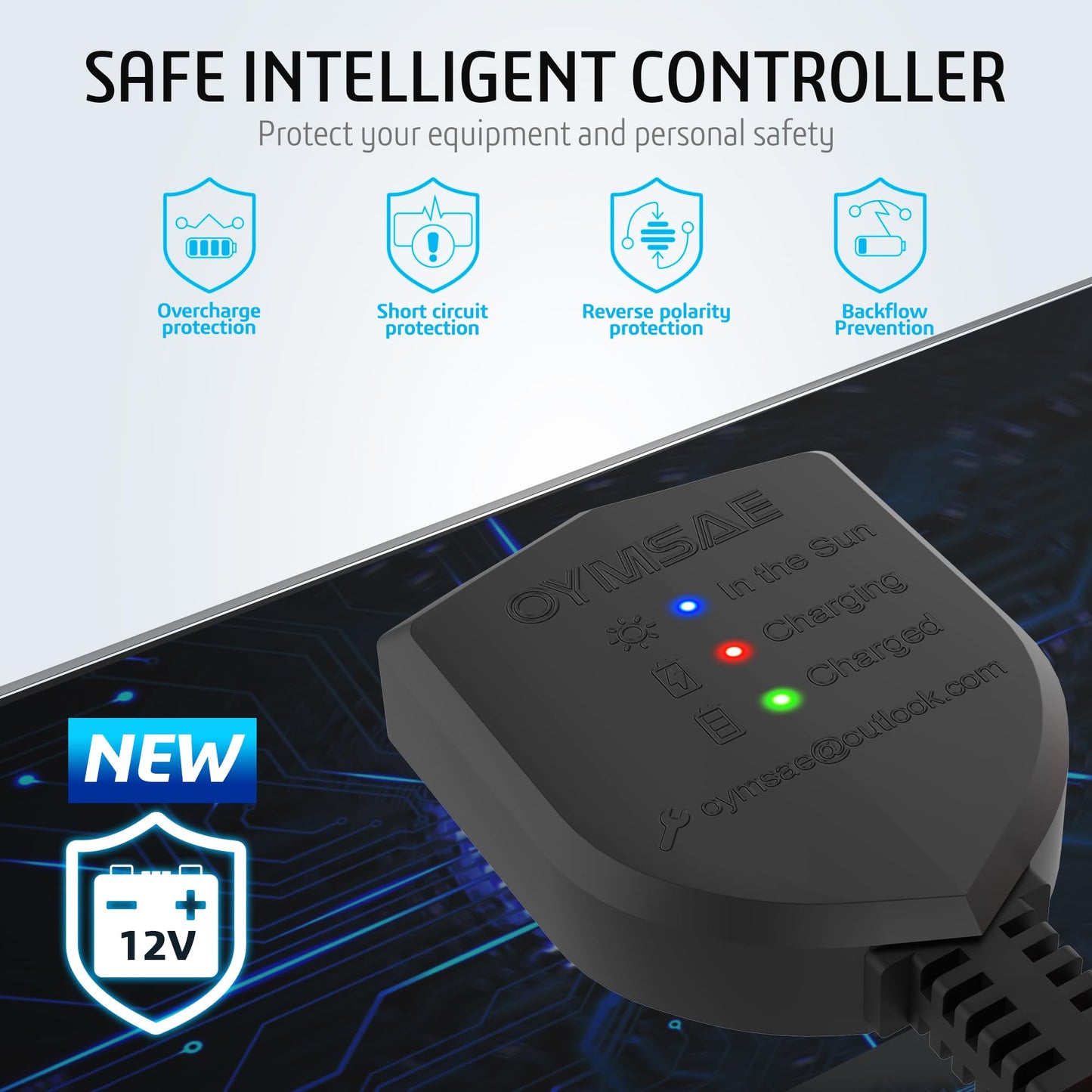 OYMSAE 5W 12V Solar Car Battery Charger Portable Waterproof Solar Power Battery Charger & maintainer with Trickle Cigarette Lighter Plug & Alligator Clip