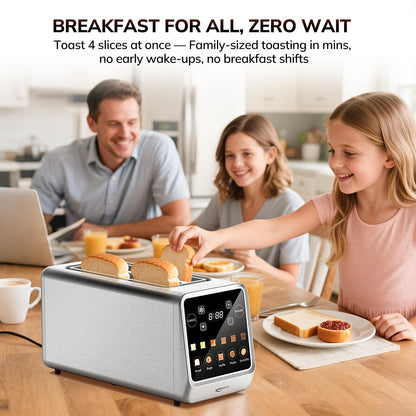 Keenstone Toaster 4 Slice, Digital Smart Toaster with TouchScreen, Memory Function, Single Slot Toasting, Timer, Reheat & Defrost for Bagels, Bread, Waffles, Muffin, Stainless Steel Kitchen Essentials
