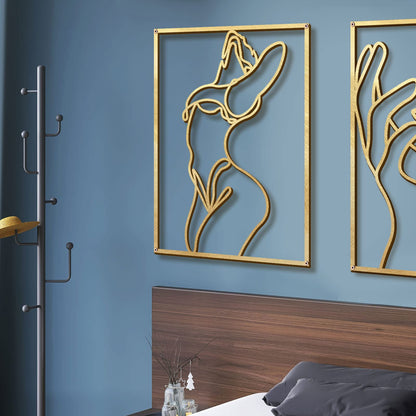 Glamativity 4 Pack Gold Wall Art Décor, Minimalist Single Line Real Metal Wall Art, Woman's Body Shape Abstract Wall Art (Gold Classic Style, 17 x 11.8'')