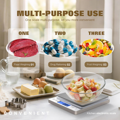 OGWAI Rechargeable Digital Food Scale with Gram and Ounce, Measuring Range 0.1g/3kg(6.6lb), Smart Kitchen Scale for Food, Baking, Cooking, Sourdough Bread, Weight Loss - Small Kitchen Gadget Product