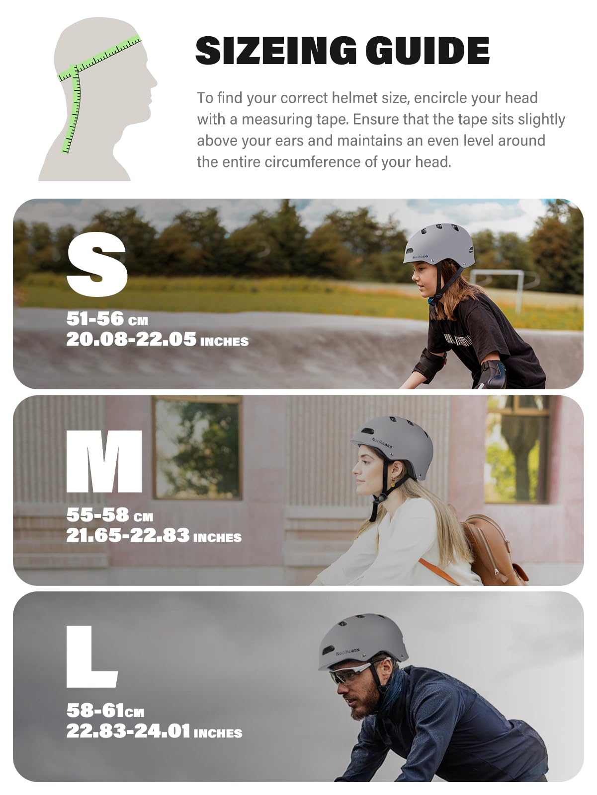 Nocihcass Skateboard Bike Helmet,Multi-Sport with Premium Safety & Ventilation,Shock-Absorbing,Adjustable for Cycling Scooter Commuter Skate Protection for Youth Adult(Large, Matte Grey)