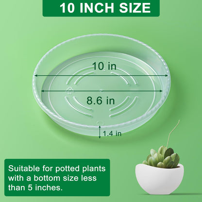 Plant Saucer Tray - 6 Pack 10 Inch Plastic Plant Trays for Pots with Plant Tray Design - Clear Plant Saucers for Outdoors and Indoors Use - Plant Pot Saucers for Potted Plants - Plant Drip Trays