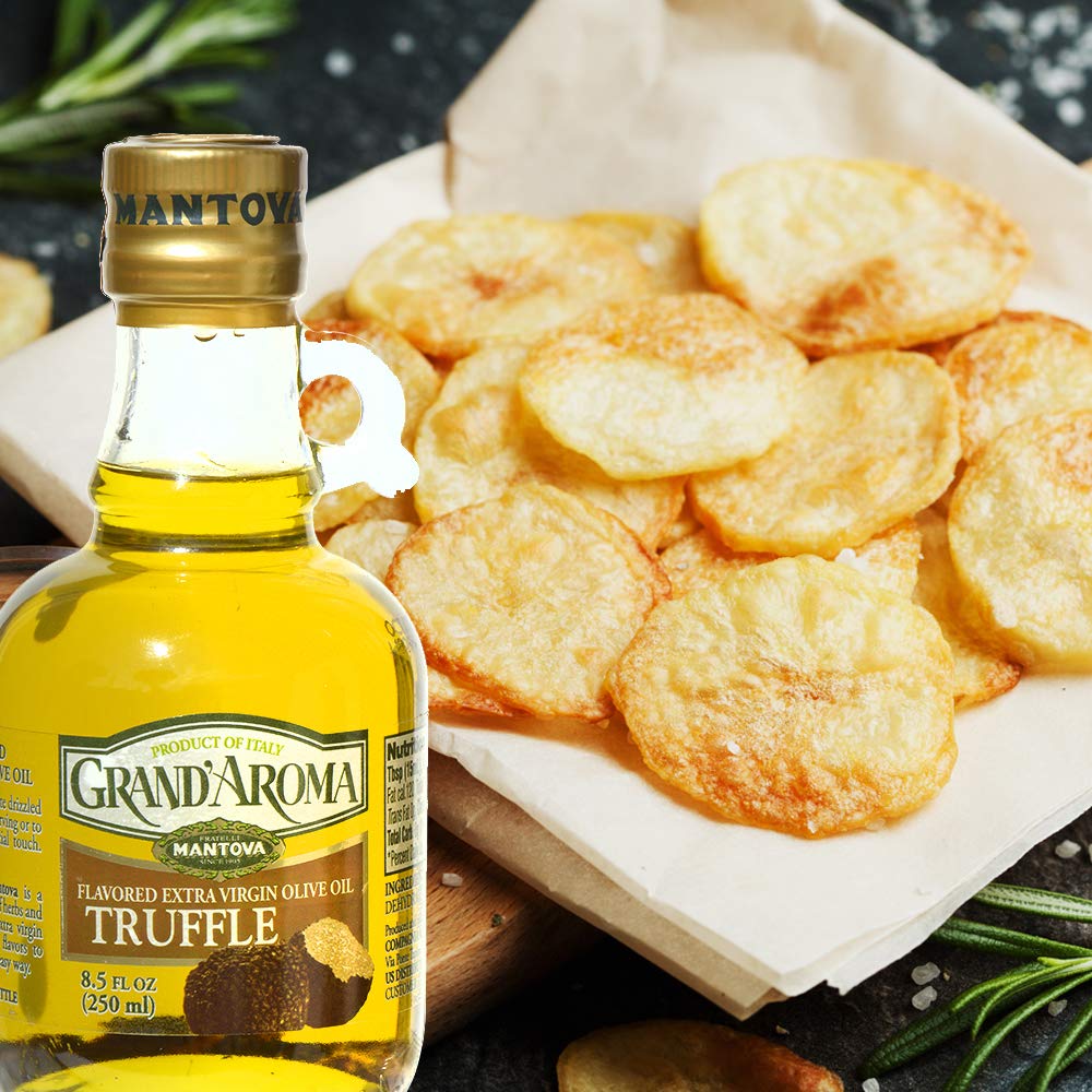 Mantova Grand’Aroma Truffle Flavored Extra Virgin Olive Oil, made in Italy, cold-pressed, 100% natural, heart-healthy cooking oil perfect for salad dressing, pasta, garlic bread, meats, or pan frying, 8.5 oz