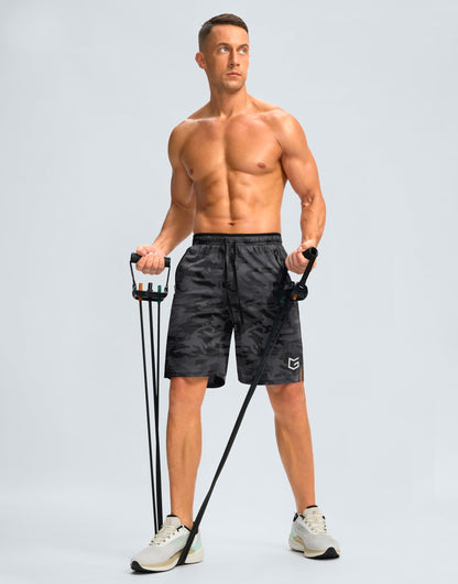 G Gradual Men's Gym Shorts wtih Zipper Pocket 9" Athletic Basketball Mesh Shorts for Men Workout Quick Dry Lightiweight(Grey Camo,L)