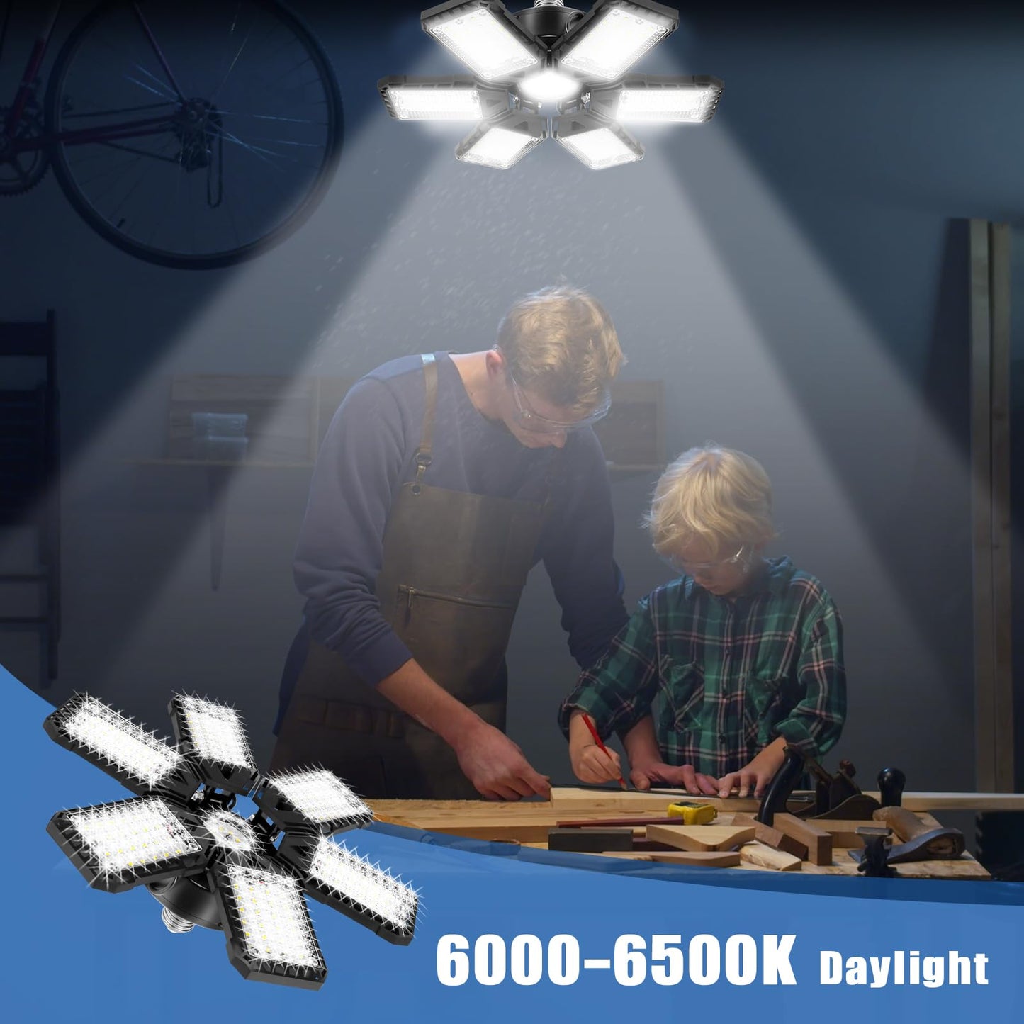 LED Garage Lights Bulb 2 Pack 180W 18000LM 6500K Led Shop Light with 6 Plus 1 Deformable Panels Basement Barn Ceiling Lights for E26/E27