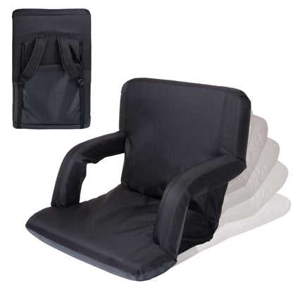 PICNIC TIME Ventura Portable Reclining Stadium Seat with Back Support, Folding Bleacher Chairs with Back and Cushion, Thick Padded Stadium Seat and Armrest, Includes Six Backrest Positions, (Black)