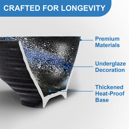 8-Inch Ceramic Ramen Bowl Set of 2 (9 Piece) - Porcelain Japanese Salad Noodles Cereal Fruit Pasta Soup Large Bowls with Recipes Chopsticks Forks Spoons for Men Women Gift Microwave & Dishwasher Safe