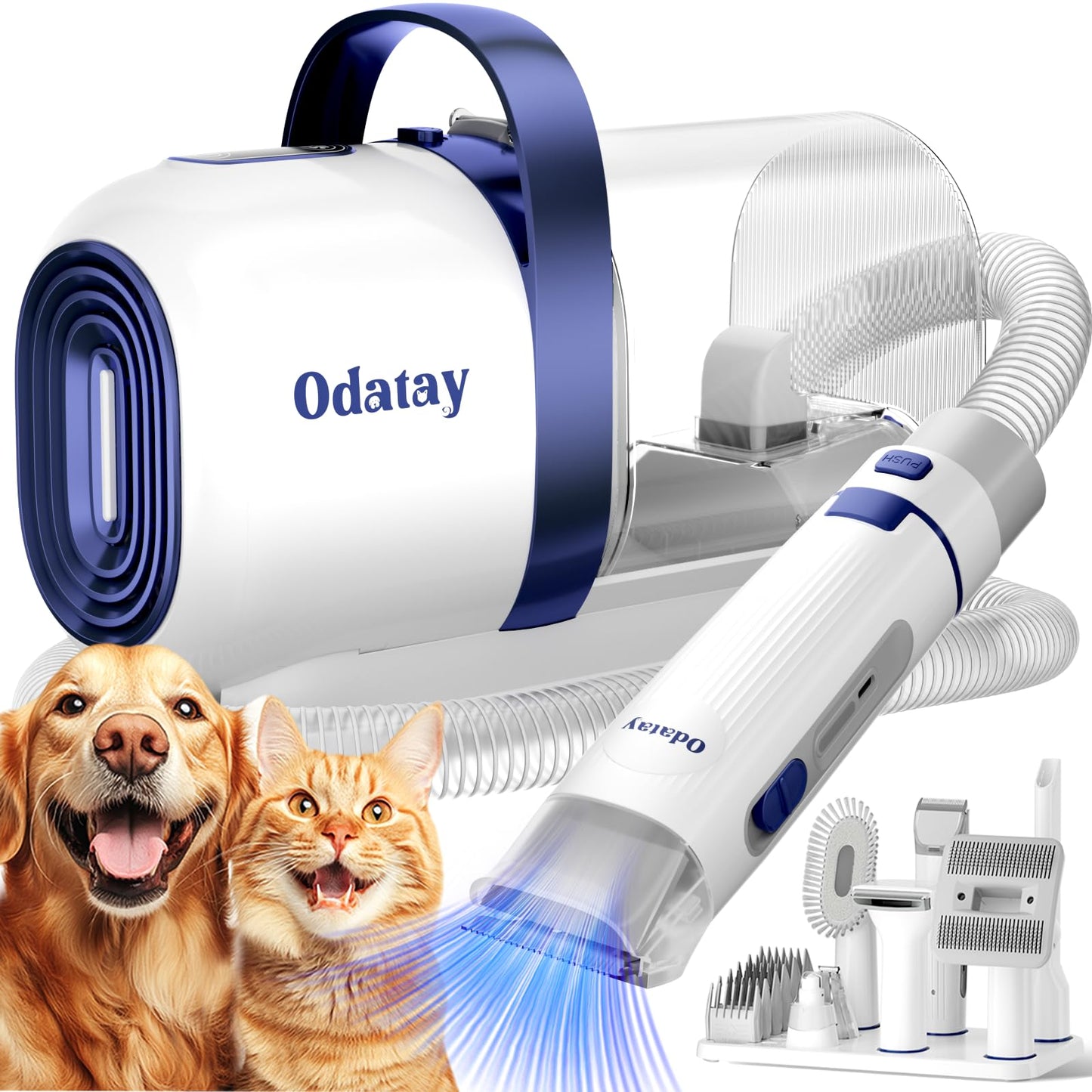 Odatay Dog Grooming Kit, 12,000Pa Strong Pet Grooming Vacuum for Dogs with Clipper Nail Grinder, 2L Dust Cup, 5 Suction Levels Dog Hair Vacuum with 7 Pet Grooming Tools for Shedding and Home Cleaning