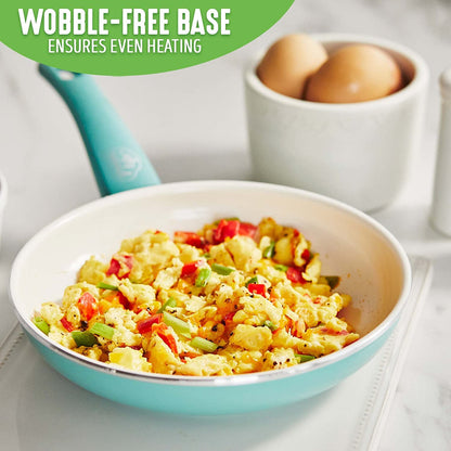 GreenLife Nonstick 8" Frying Pan Skillet, Non-Toxic PFAS-Free Ceramic Nonstick, Dishwasher & Oven Safe, Stay-Cool Handles, Wobble Free, Turquoise