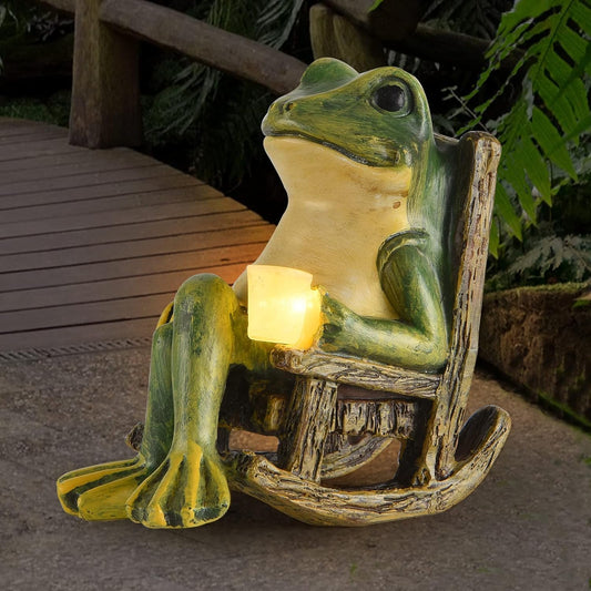 FOXMIS Miniature Frog Garden Statue Gifts Home Halloween Decorations Fairy Garden Accessories Outdoor Lights Solar Garden Frog Decor Art Housewarming Gift for Patio,Yard,Lawn Ornament,3.89"x2.36"x3.93