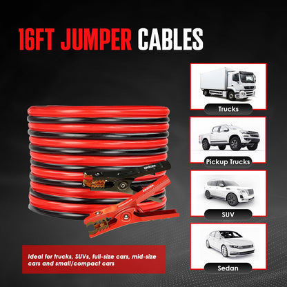 K KRIËGER Jumper Cables for Car Battery, Heavy Duty Automotive Booster Cables for Jump Starting Dead or Weak Batteries with Carrying Bag Included (16-Feet (6-Gauge)