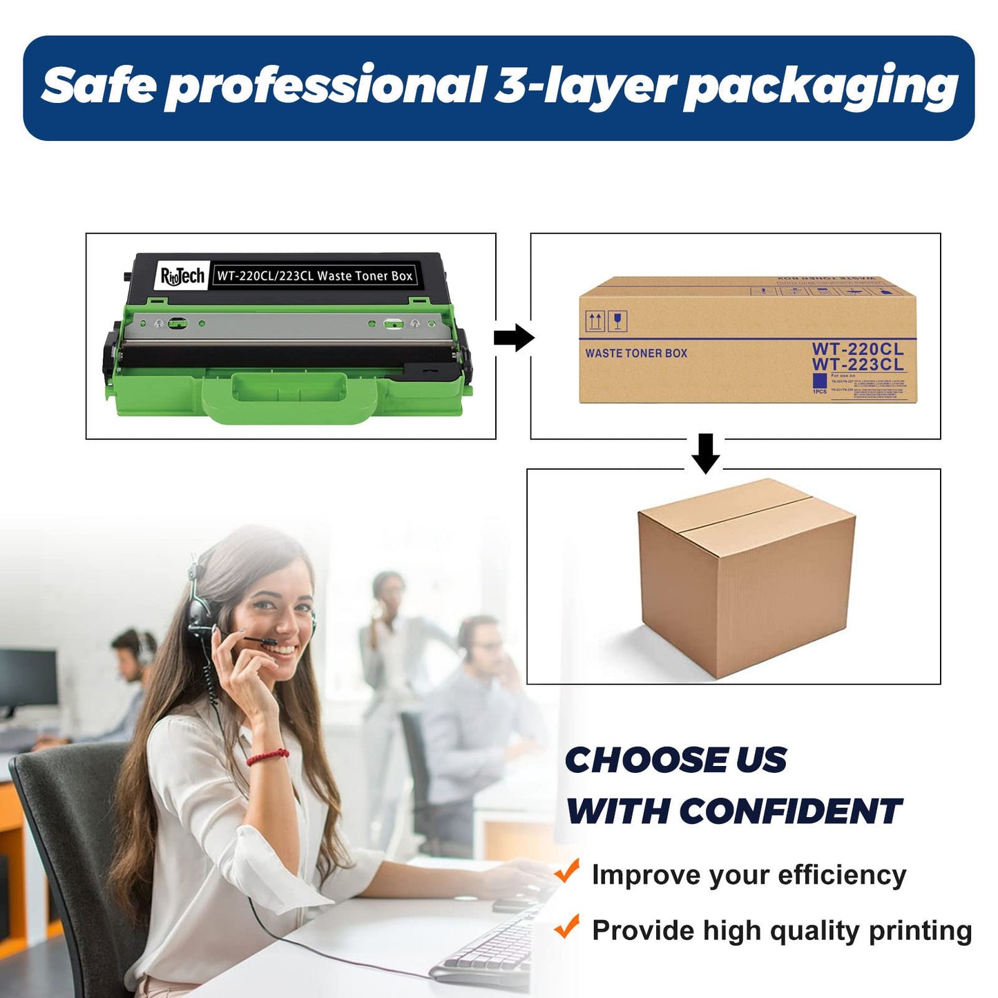 RitoTech 1 Pack Compatible for Brother WT-220CL Waste Toner Box WT-223CL Waste Toner Box Works with MCF-9340CDW HL-3140CW 3170CDW L3210CW L3230CDW L3270CDW 9130CW L3290CDW MFC-L3710CW L3770CDW (Black)