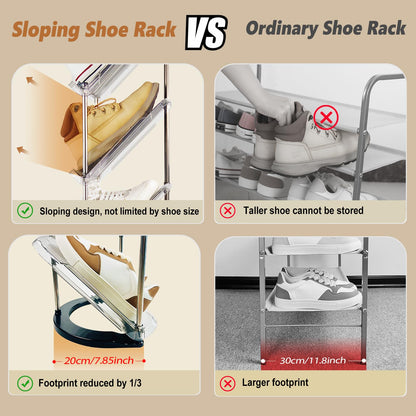 Patinao Sloping Narrow Shoe Rack 5 Tiers - Free Standing Vertical Shoes Racks for Small Spaces and Corner, Shoe Storage Organizer for Entryway, Tall Slim Shoe Shelf Cabinet for Shoes and Boots