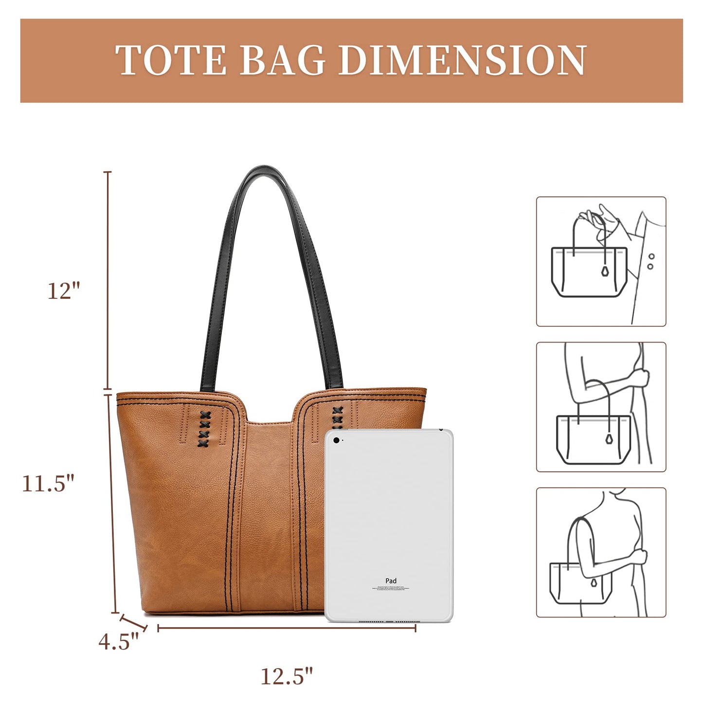 Montana West Tote Bag for Women Top Handle Satchel Purse Oversized Shoulder Handbag Hobo Bags Brown Christmas Gift MWC-118BR