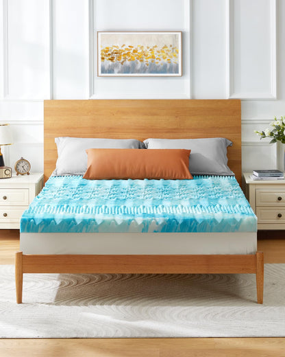 PERLECARE 3 Inch 7-Zone Full Memory Foam Mattress Topper, Cooling Gel Mattress Topper with Airflow Channels, CertiPUR-US Certified Egg Crate Bed Topper for Body Pressure Relief, Full