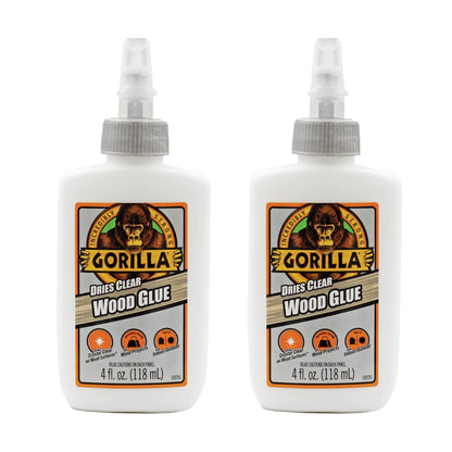 Gorilla Dries Clear Wood Glue, 4 Ounce Bottle (Pack of 2) - Water Resistant for Indoor or Outdoor Projects and Repairs