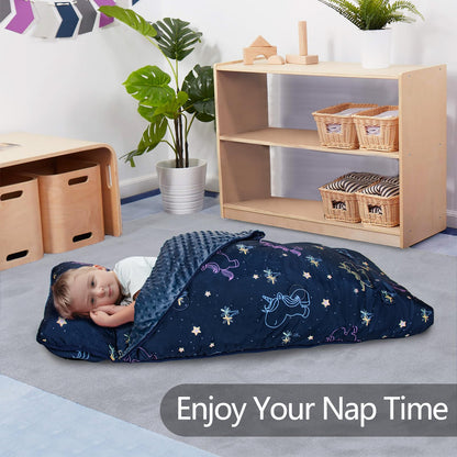 Primlect Thickened Toddler Nap Mat with Removable Pillow and Minky Blanket, Extra Large 55''x35'' Sleeping Bag, Washable, Roll up, Perfect for Daycare, Preschool, Kindergarten, Boys and Girls Unicorn