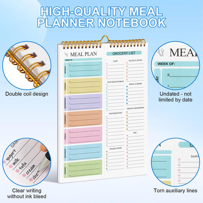 Joyberg Meal Planner Notebook 8.5x11”, 50 Sheets Magnetic, Double Helix Meal & Grocery List, Wall-Mountable Menu Planner for Daily & Weekly Plan
