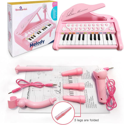 Love&Mini Piano Keyboard Toy for Girls - 24 Keys Toddler Music Toy Instrument with Microphone, Pink Piano Toy for 1 2 3 Years Old Girls Birthday Gift