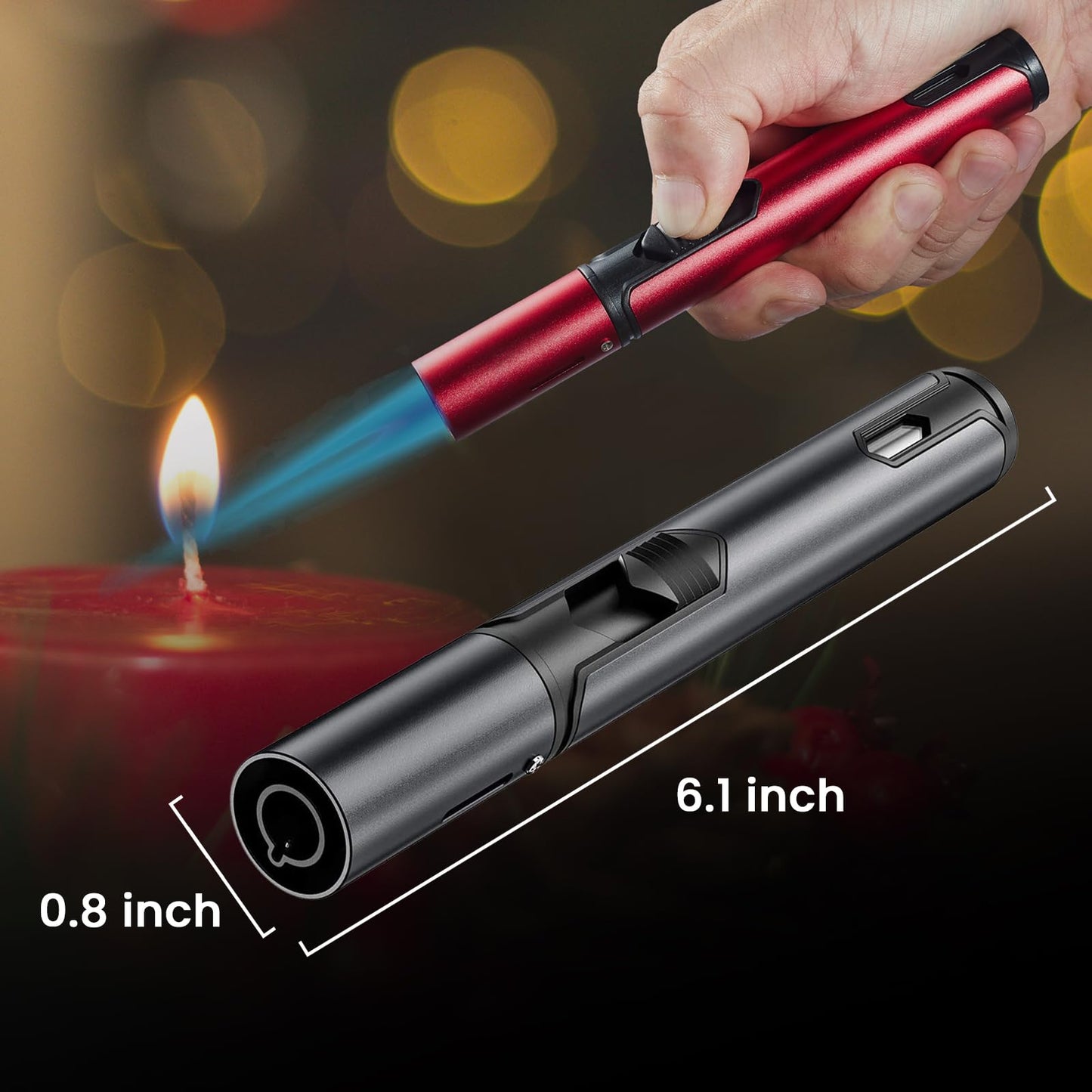 5 Pack Butane Torch Lighter, Urgrette 6-inch Refillable Pen Lighter Pencil Torch Lighter Adjustable Jet Flame Butane Lighter for Grill BBQ Candle Camping (Gas Not Included)