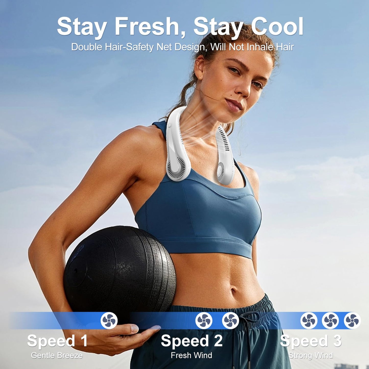 Portable Neck Fan, Neck Cooling Fan, 5000mAh Rechargeable Personal Hanging Neck Fan, Outdoor Sport Travel Summer Gifts for Women Men, Adjustable Hands Free Fan, Low Noise Bladeless Fans (White)