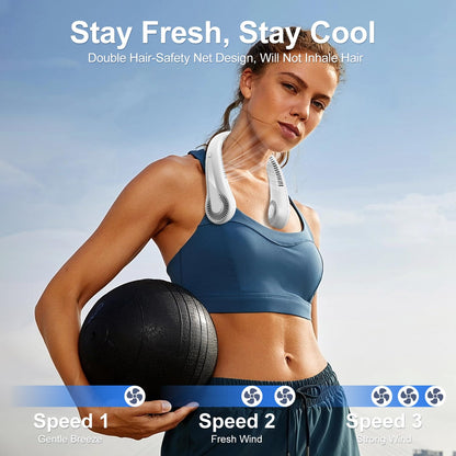 Portable Neck Fan, Neck Cooling Fan, 5000mAh Rechargeable Personal Hanging Neck Fan, Outdoor Sport Travel Summer Gifts for Women Men, Adjustable Hands Free Fan, Low Noise Bladeless Fans (White)