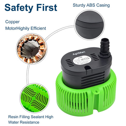 Pool Cover Pump above Ground - Submersible Water Sump Pump Swimming Water Removal Pumps, with Drainage Hose & 25 Feet Extra Long Power Cord, 850 GPH inGround, 3 Adapters