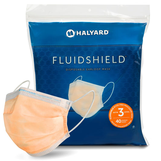 HALYARD FLUIDSHIELD 3 Disposable Procedure Mask w/SO Soft Lining and SO Soft Earloops, Pleat-Style, Orange, Level 3, 47107 (Box of 40)