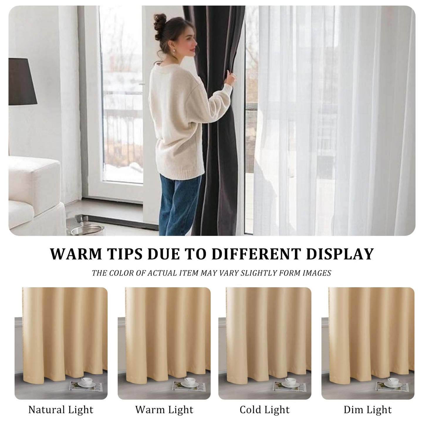 JIUZHEN Room Divider Curtains for Bedroom, Living Room, Dorm - Privacy Partition Curtains with Grommets, Soundproof Hanging Room Dividers (Beige, W100 by L84, 1 Panel)