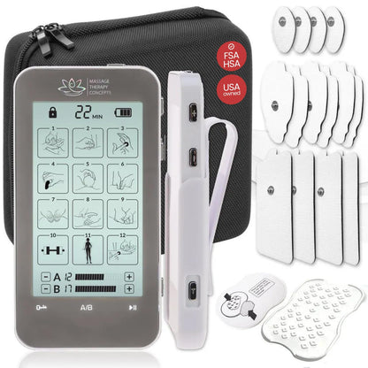 Massage Therapy Concepts Deluxe TENS Unit Muscle Stimulator & Accessories - Non-Invasive EMS Machine for Neck & Back Pain Relief, Sciatica - Electrotherapy with 12 Modes & 20 Intensity Levels