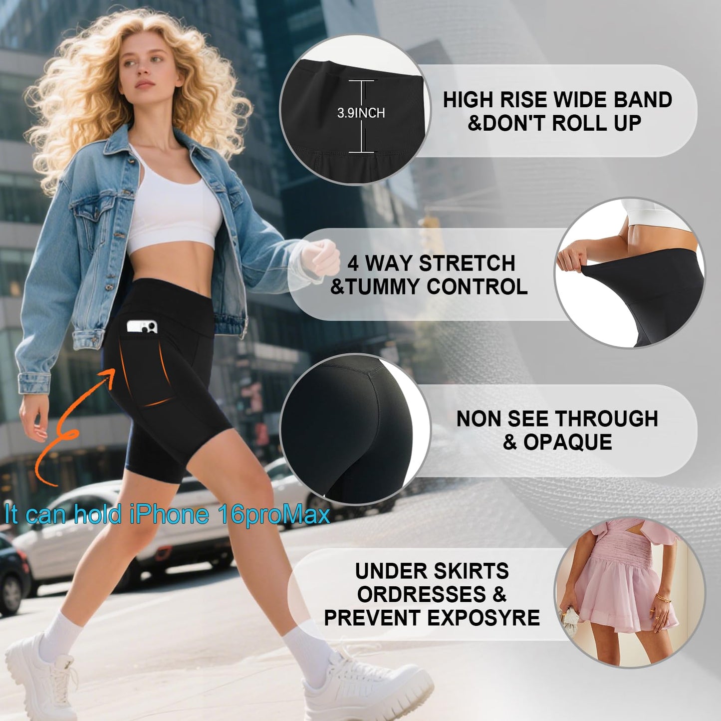 MOREFEEL 3 Pack Biker Shorts Women with Pockets – 5" Tummy Control High Waisted Workout Gym Yoga Athletic Shorts