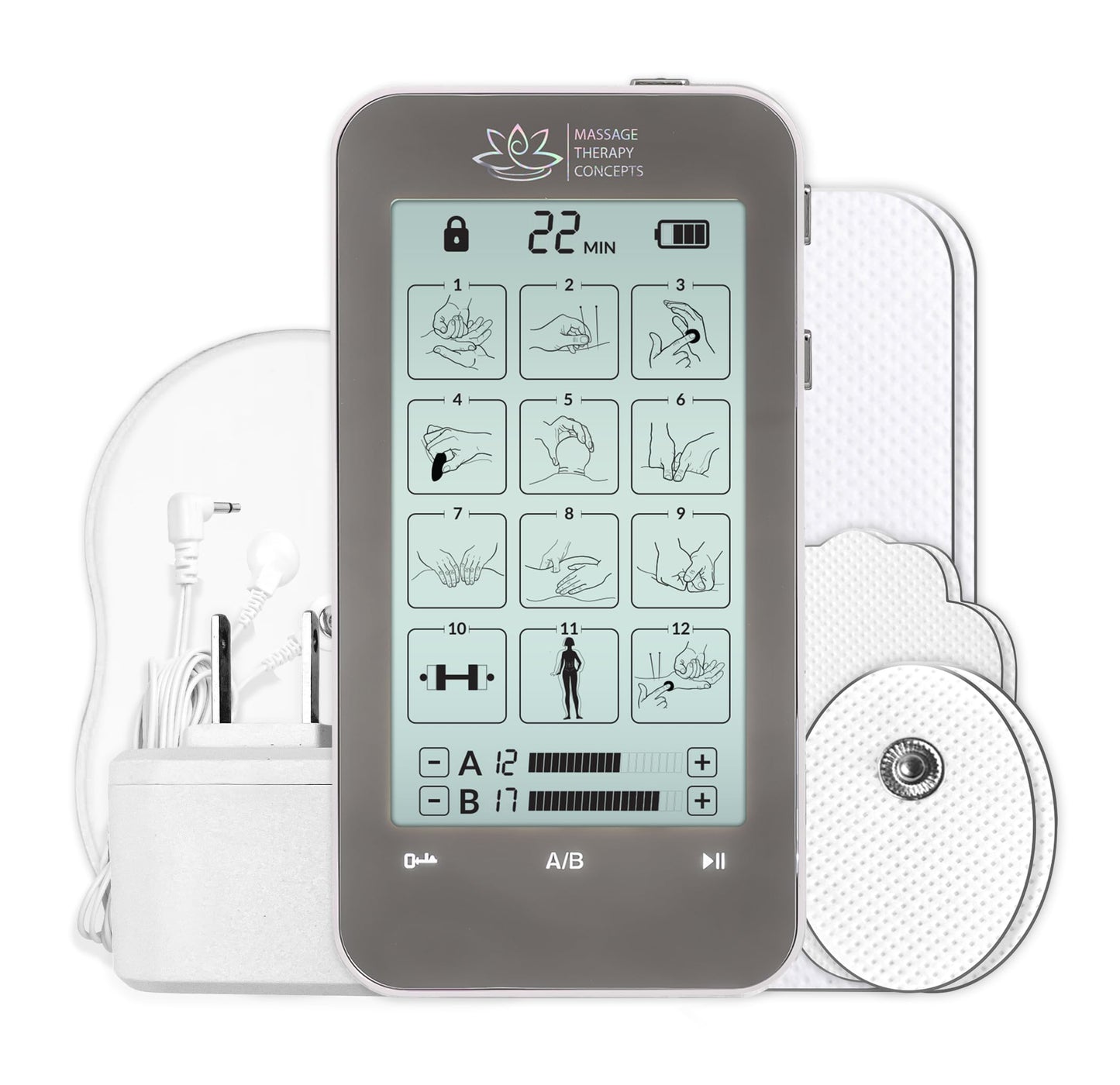 Massage Therapy Concepts TENS Unit Muscle Stimulator - Non-Invasive EMS Therapy Machine for Neck, Shoulder & Back Pain Relief, Sciatica, Arthritis - Safe & Portable with 12 Modes & 20 Intensity Levels