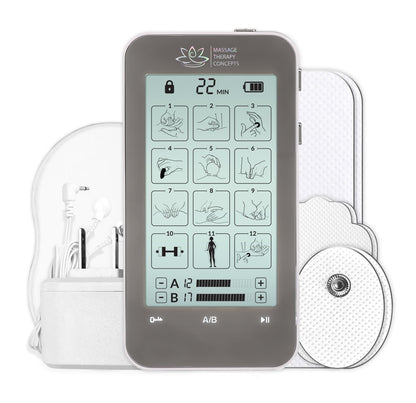 Massage Therapy Concepts TENS Unit Muscle Stimulator - Non-Invasive EMS Therapy Machine for Neck, Shoulder & Back Pain Relief, Sciatica, Arthritis - Safe & Portable with 12 Modes & 20 Intensity Levels