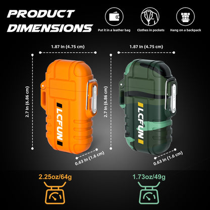 LcFun 2 Pack Waterproof Outdoor Lighter, Windproof Torch Lighters Butane Refillable, Electric Dual Arc Plasma Lighter USB Rechargeable, Tactical Survival Gear Gadgets for Men for Camping, Hiking