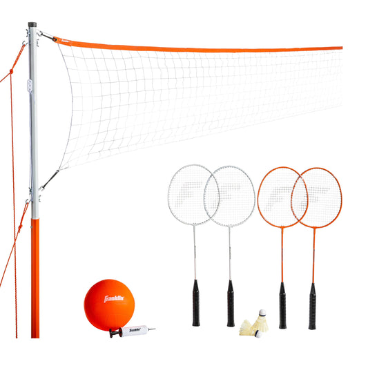 Franklin Sports Volleyball & Badminton Combo Set - Portable Backyard Net Set - Ball, Rackets & Birdie Included - Starter