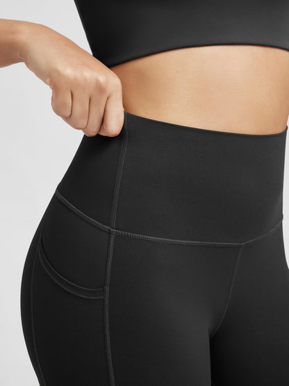 ODODOS Women's High Waist Lounge Yoga Shorts with Pockets, 10" Buttery Soft Biker Shorts, Black, Large