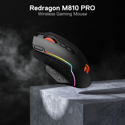 Redragon M810 Pro Wireless Gaming Mouse, 10000 DPI Wired/Wireless Gamer Mouse w/Rapid Fire Key, 8 Macro Buttons, 45-Hour Reliable Power Capacity and RGB Backlit for PC/Mac/Laptop