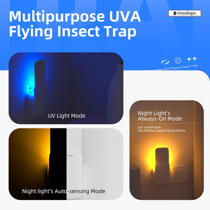 Mosalogic Fruit Fly Traps for House Use Gnat Trap Flying Insect Trapper Plug-in Mosquito Killer Indoor Gnat Moth Catcher Fly Tapper with Night Light UV Attractant Catcher for Home Office White-1PACK
