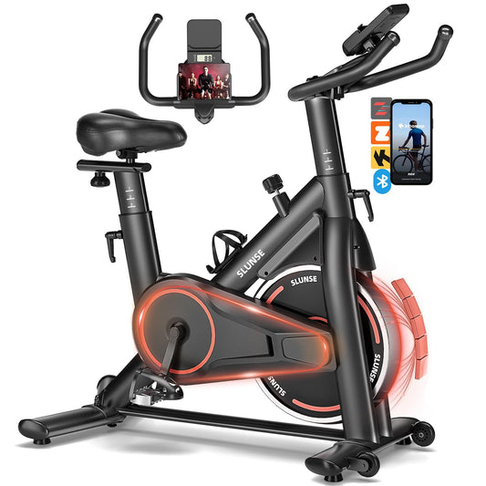 Exercise Bike, Adjustable Magnetic Resistance Stationary Bikes for Home with App Compatible, Silent Indoor Cycling Bike with 350lbs Weight Capacity Comfortable Seat, Digital Monitor & Phone Mount