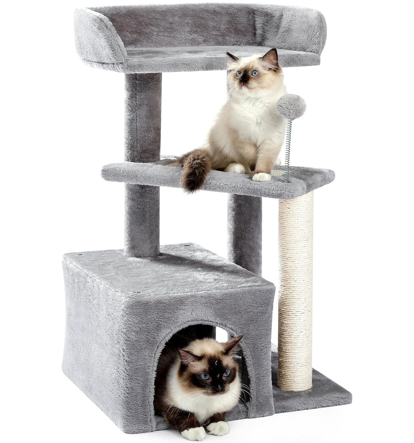 Made4Pets Cat Tree, Carpet Cat Tower Grey for Indoors Cats, Cute Wood Kitty Condo with Scratching Post and Pad, 29" Multi-Level Modern Activity Climbing Furniture for Small and Medium Cats