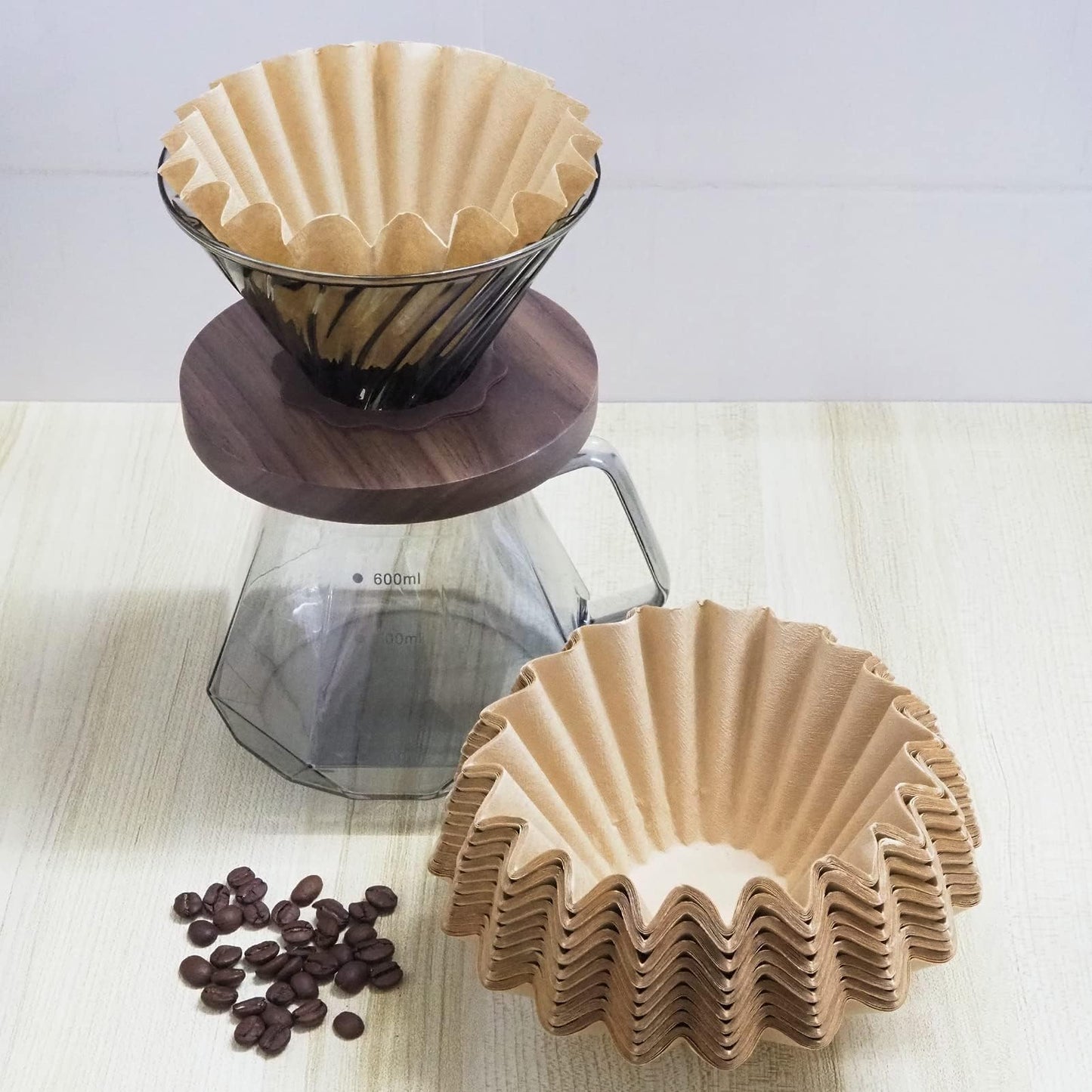 MUCXNIIY 2-5 Cup Coffee Filters, Pack of 100 Unbleached Coffee Filters 5 Cup, Thicken Natural Coffee Filter Basket for Commercial, Home Coffee Maker, Pour Over Coffee Kit (Brown, W02)