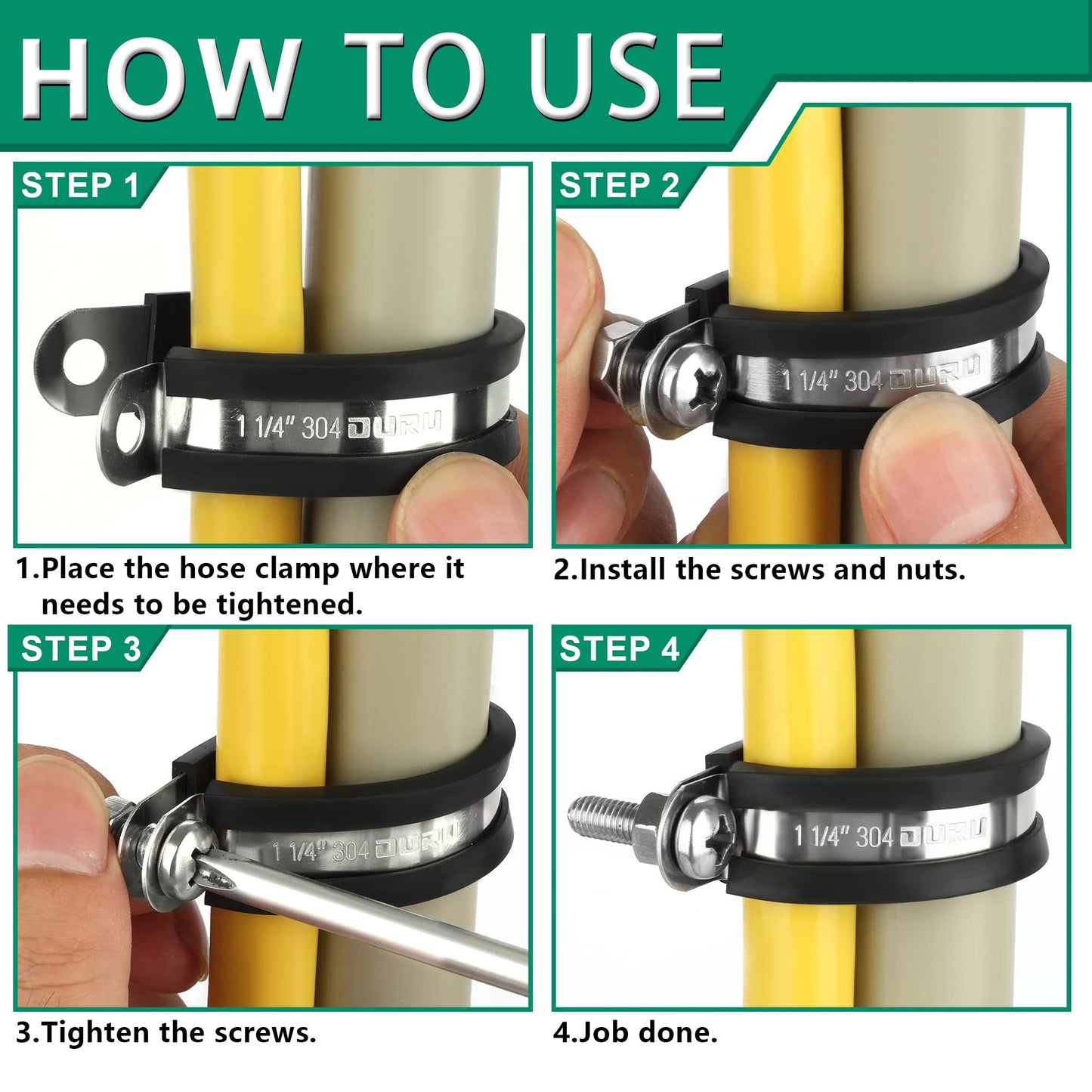 OURU 30pcs 3/8 Inch Stainless Steel Cable Clamps,Rubber Coated Cushioned Insulated Cable Clamp,Automotive Cable Wire Clamps,Pipe Clamps,Metal Clamp for Tube,Lines,Wire Cord Installation(Black,10mm)