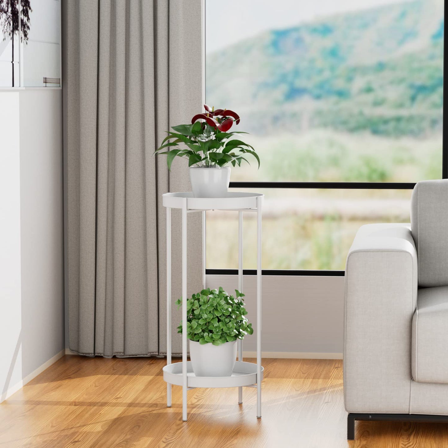 OVICAR Plant Stand Indoor Outdoor - Metal Flower Pot Holder Table Tall Potted Rack Organizer Rustproof Plant Display Shelf For Home Garden Patio Balcony Office Living Room Bathroom Corner (White)