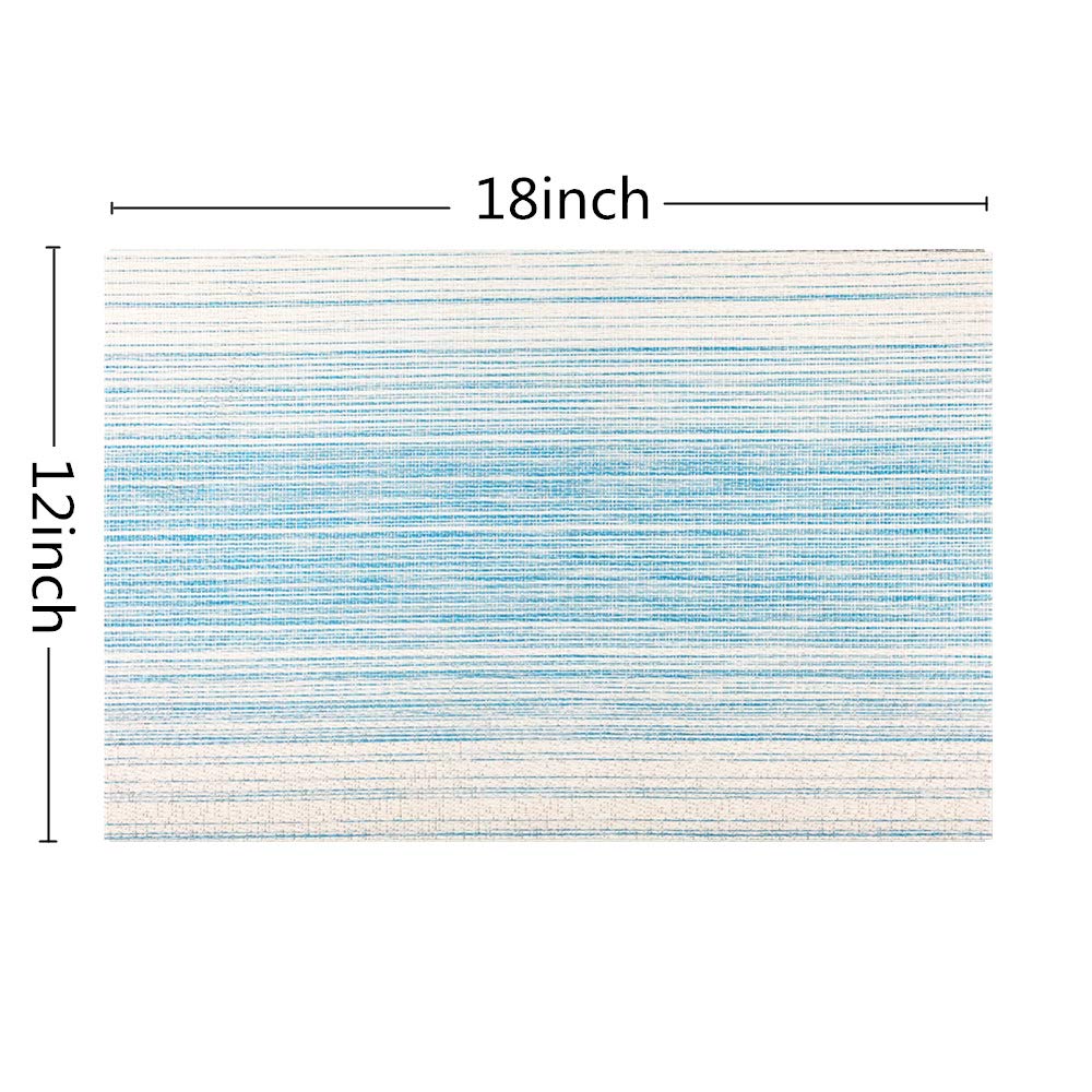 Placemat,Blending Color Durable Woven Vinyl Placemat Washable Heat-Resistant Anti-Skid Kitchen Dining Table Mats (Set of 4, Blue with White)