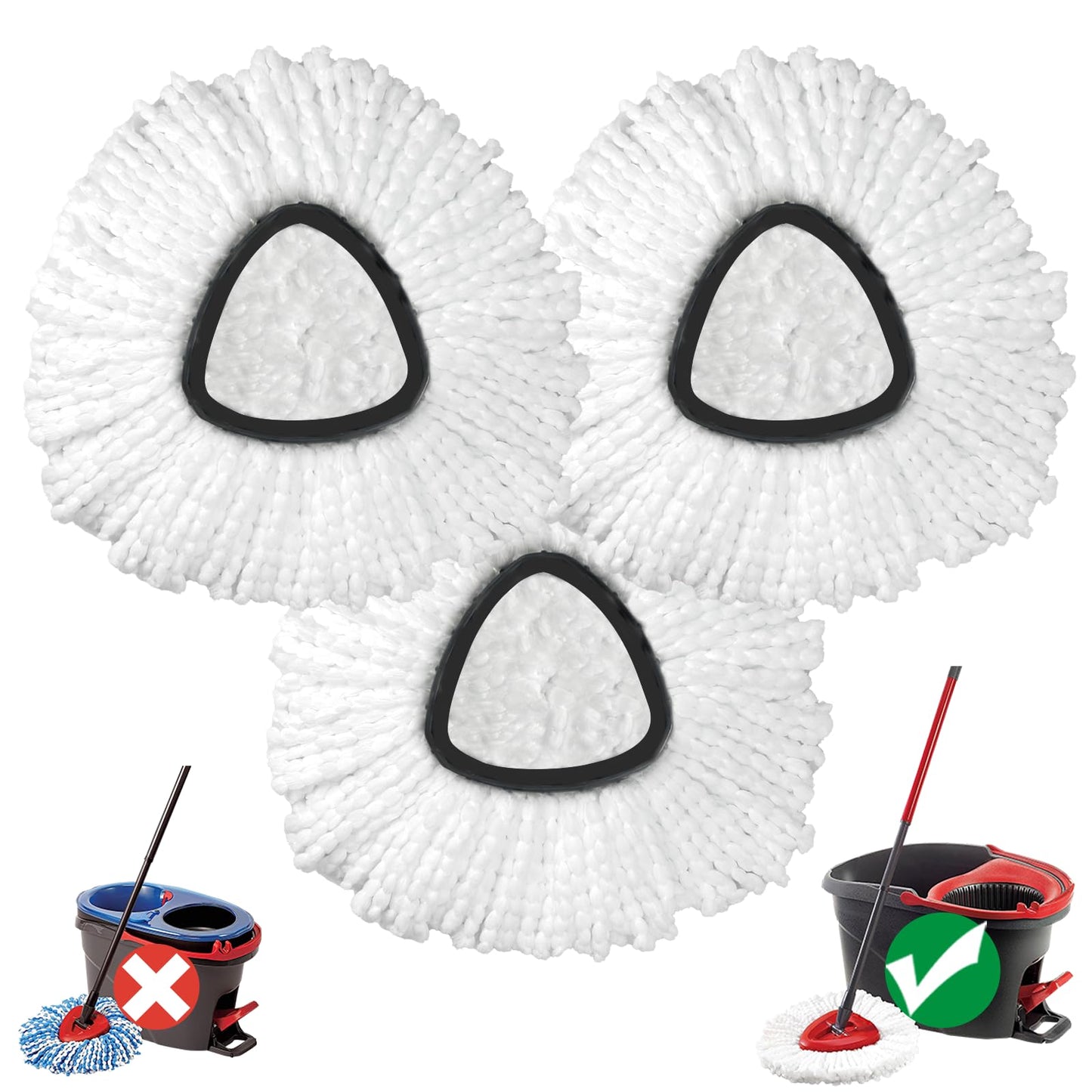 Mop Head Replacement, 3 Pack Spin Mop Refill Replace Head Compatible O Cedar Easywring 1-Tank System, Great Cleaning Power, Microfiber, Helper Housework, Machine Washable Easy-to-Replace, White