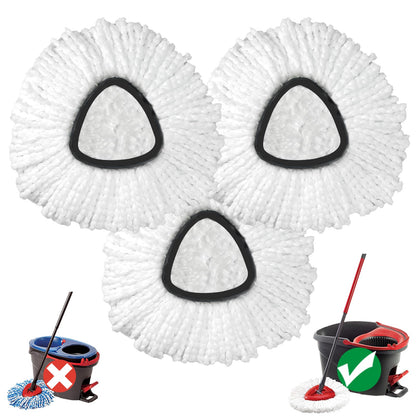 Mop Head Replacement, 3 Pack Spin Mop Refill Replace Head Compatible O Cedar Easywring 1-Tank System, Great Cleaning Power, Microfiber, Helper Housework, Machine Washable Easy-to-Replace, White