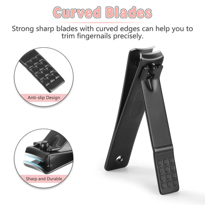 Manicure Set, Jubolion 19pcs Stainless Steel Professional Nail Clippers Pedicure Set with Black Leather Storage Case, Portable Grooming Kit for Travel or Home, Perfect Gifts Women and Men (Black)