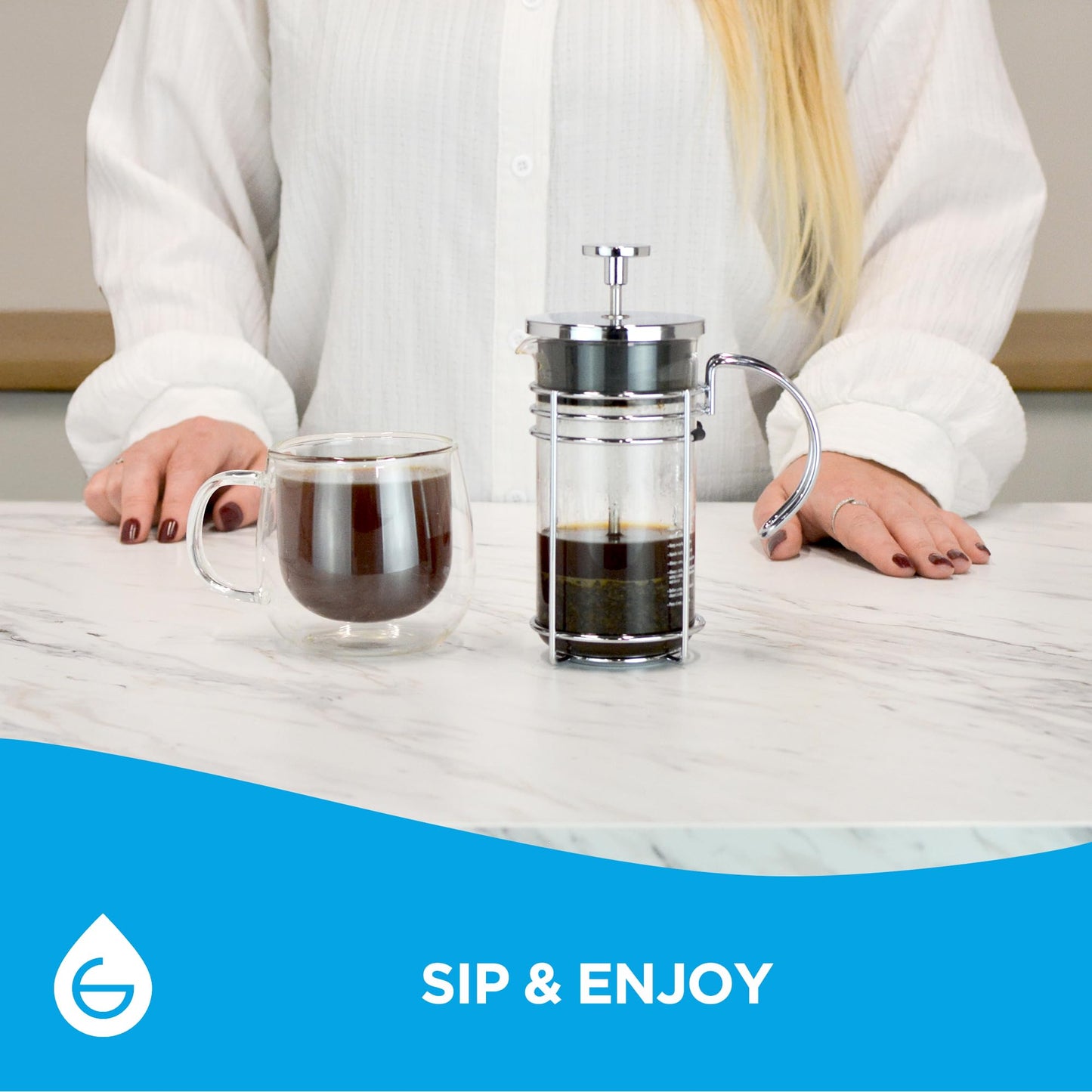 GROSCHE MADRID French Press - Premium Coffee and Tea Maker - 1.0L - 34oz - Borosilicate Glass Beaker - Dual Filter System For Rich Brew - Versatile Brewing | Stainless Steel Filter