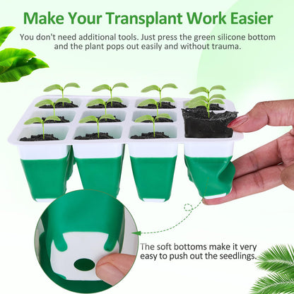 Rarello 5 Packs Seed Starter Tray with Grow Light, Reusable Pop-Out Seed Starter Kit, 60 Cells With Humidity Domes, Indoor Gardening Plant Germination Trays for Seeds