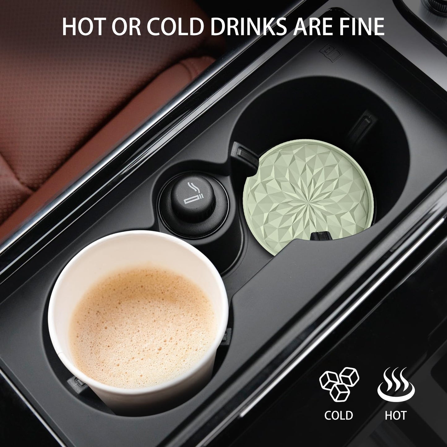 ME.FAN Car Coasters for Cup Holders [4 Pack] - 2.75In Silicone Auto Mug Mats - Universal Non-Slip Recessed Car Interior AccessoriesDesert Sage